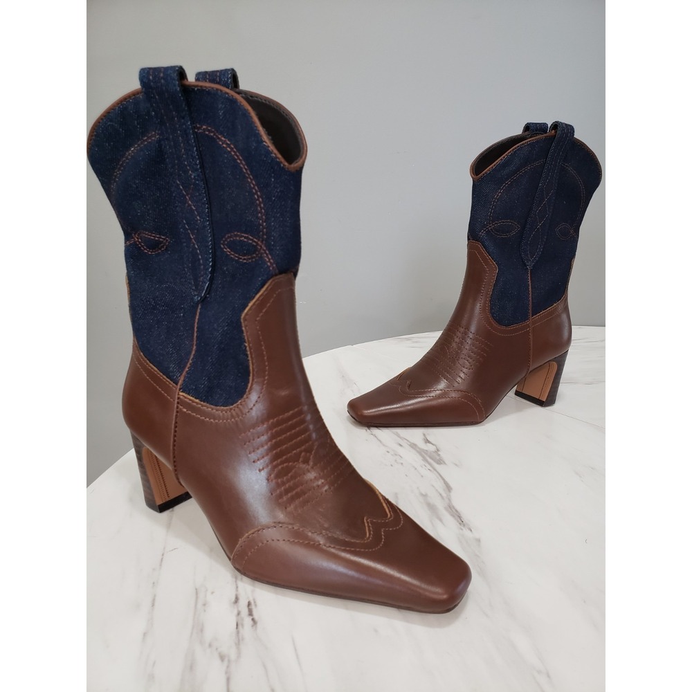 NEW NO BOX SZ 6 Steve Madden Josefine Block Heel Western Denim Boots Cowboy